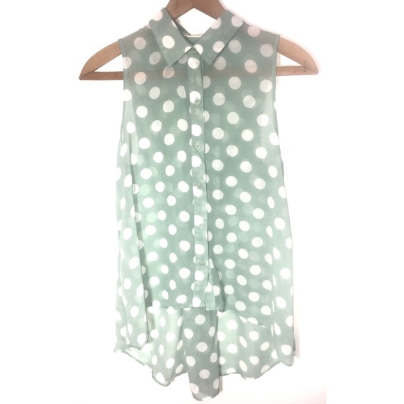 Sans Souci Tops - Sans Souci Sheer Polka Dot Sleeveless Top Size S